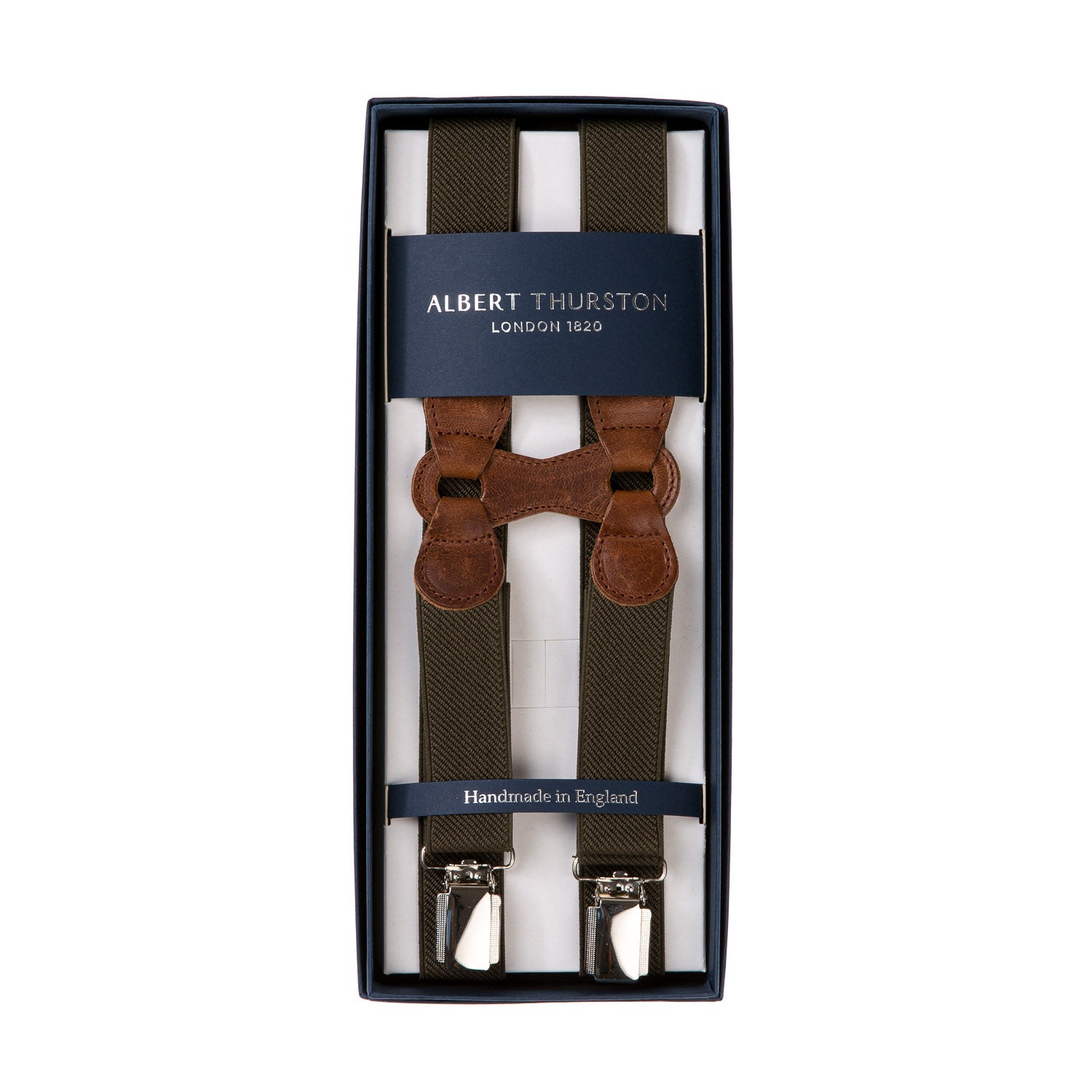 Olive Green Elastic Clip-On Suspenders "Infinity"